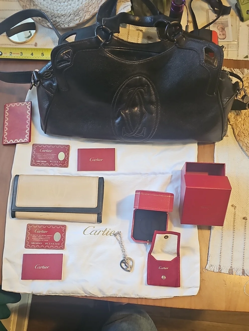 Marcello De Cartier Black Leather Satchel Bag With Wallet And Keychain/Charm